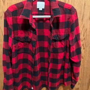 American Eagle Red and Black Plaid Flannel Shirt